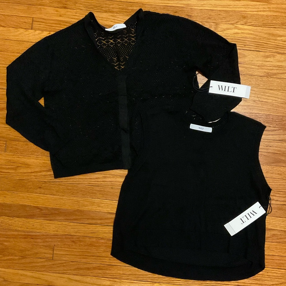 Wilt Black Knit Cardigan and Sleeveless Sweater Set